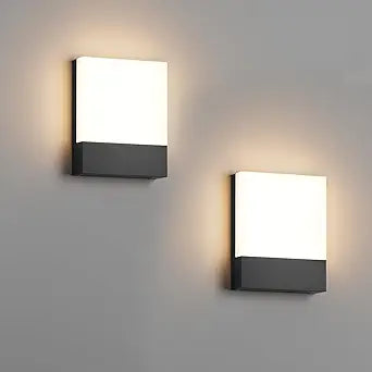Modern Outdoor Led Wall Light, 24W 3000K Wall Porch & Patio Light,Exterior Hardwired Wall Light Fixtures,IP65 Waterproof Square Wall Lamp for Garage, Front Door,House Yard(Black,2-Pack)