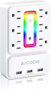 AICODE Outlet Extender with USB, Wall Outlet Splitter Night Light
