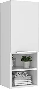 Mila Bathroom Cabinet with Single-Door Compartment, Two Interior Shelves, Dual External Open Shelves and Space-Saving Wall Design for Organized Storage, Daily Essentials Access and Modern Bathroom
