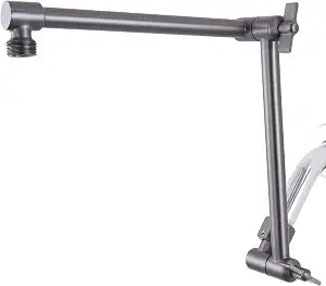 16 Inch Adjustable Shower Arm, Solid Brass, 1/2 Inch NPT, Brushed Gun Black