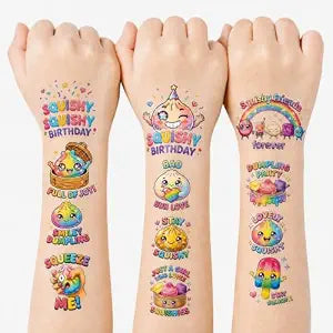 108PCS Squishy Temporary Tattoos, Squishy Birthday Decorations, 90 Styles