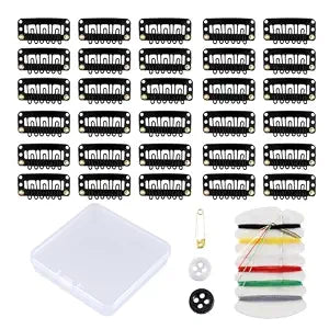 30 Pieces Wig Clips to Secure, Flat Hair Clip, Hair Extension Clip with Thread Kit, Hair Extensions Clip for Women, Bangs Hair Clip DIY Set for Kids and Pets, Black Chunni Clips