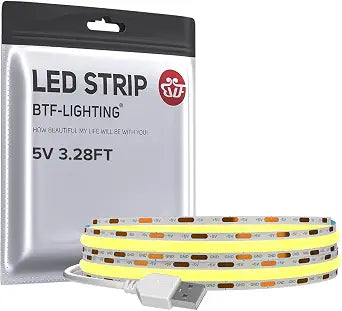 BTF-LIGHTING FCOB 5V USB Powered Natural White 4000K COB LED Strip Lights