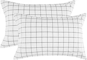 NANKO Grid Bed Pillow Case Set (2 Pack), White Grid Plaid Geometric Pattern Printed Pillowcases/Pillow Shams for Modern Duvet Cover/Bed Sheets Set- 20x30 inch Standard Queen Size