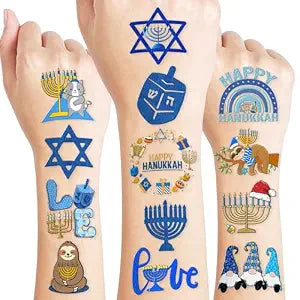 Cute Hanukkah Pre-Cut Temporary Tattoos for Kids, Chanukah 60 PCS(5 Sheets)
