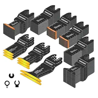 AMZWEI 118PCS Oscillating Tool Blades Metal Wood Cutting, Professional Curved Edge Oscillating Saw Blades with Titanium Multitool Blades, Compatible with Dewalt Milwaukee Ryobi Rockwell Fein