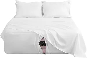 Queen Sheet Set for Air Mattress, 6 Piece Air Bed Sheets Set with 18-24 Inches Extra Deep Pocket, Soft & Breathable Inflatable Bed Sheet Set with Flat Sheet, Fitted Sheet and Pillowcases, White