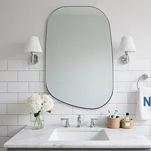 ANDY STAR 24"x32" Chrome Mirror, Silver Asymmetrical Wall Mirror for Bathroom, Unique Irregular Design with SUS304 Stainless Steel Metal Frame, Ideal for Bathroom, Bedroom, Entryway