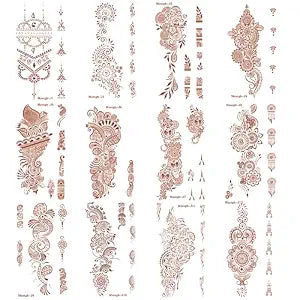 12 Sheets Henna Tattoo Stickers, Waterproof Red Ink Henna hands Tattoo ���Mehndi Fake Tattoos for Women