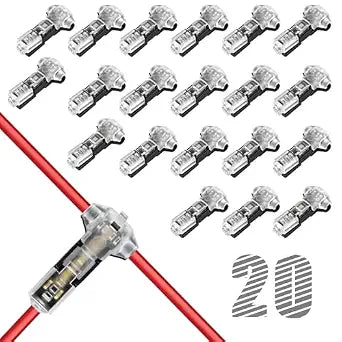 20 Pcs T-Tap Wire Connectors, 3-Way 1-Pin, 18-22 AWG