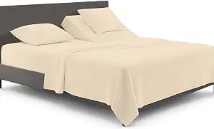SGI bedding Adjustable Split Head Flex Top King 34" Microfiber Sheet Set ��� Ultra Soft, Cooling & Deep Pocket 15��� Fitted, 4-Piece Breathable & Durable Bedding Set for Split King Beds -Beige