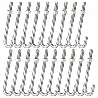 Yaocom 20 Pcs J Bolt with Nut 3/8"-16 x 5 Stainless Steel Concrete Anchors Bolts Cement Post Fastener Washer Bracket Hardware for Concrete Pad Pouring Wood Outdoor Lamp Post Flower Pots Projects