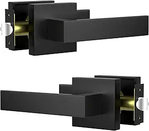 SEVOKO Matte Black Passage Door Handle 2 Pack, Non-Locking Door Lever, Zinc Alloy Door Handles Interior for Hallway and Closet, Heavy Duty Square Door Lock 2lbs, Reversible for Left Right Handed Doors