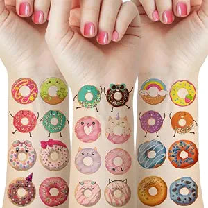 12 Sheets Donut Temporary Tattoos Waterproof Party Favors Cute Body Art