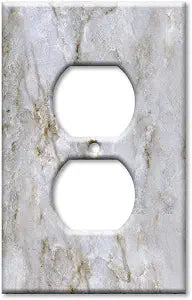 Art Plates - One Gang Decorative Duplex Outlet Cover Plate - Wall Plate - 1 Gang Duplex Outlet - White Pearl Quartzite - Granite - Marble Print - Made in USA