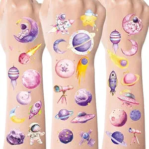 Two The Moon Birthday Temporary Tattoos - 280+ Outer Space 2nd Birthday Decorations for Pink Moon Star Astronaut Tattoo Stickers for Space Planet Theme Party Favors Supplies