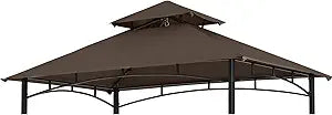 COOSHADE Grill Gazebo Replacement Canopy Roof Outdoor Double Tiered Barbecue Gazebo Top Cover Fit for Model L-GG001PST-F (Brown)