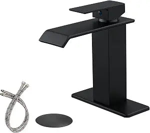 Waterfall Bathroom Faucet, Matte Black, Stainless Steel