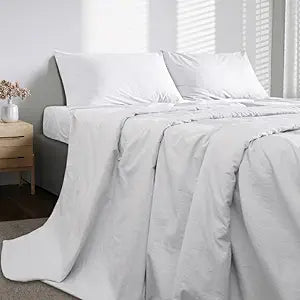 BIOWEAVES 100% Organic Washed Cotton Percale Weave Sheets King, GOTS Certified Sheets for King Size Bed, 17 Deep Pocket 4 Piece Set, White