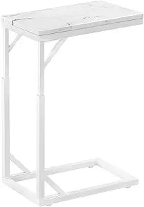 C-Shaped End Table, Small Sofa Table with Metal Frame, Adjustable Height Side Table for Couch, Living Room, Bedroom, Bedside (White, Small)