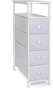 Narrow Dresser for Bedroom, Fabric Tall Dresser & Chests of Drawers with 4 Drawers, Vertical Organizer Storage Tower Unit for Bedroom, Hallway, Entryway White Wood Grain