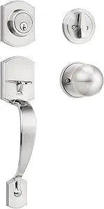 Front Door Handle and Deadbolt Set, Satin Nickel Front Door Lock Set with Reversible Knob Handle, Modern Exterior Door Handleset with Single Cylinder Deadbolt,1 Pack