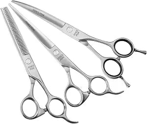3pcs Dog Grooming Scissors Set Straight Thinning Curved Shears Stainless Steel Shears for Pet Grooming Sharp and Durable with Case Suitable for home users and Professional Groomer