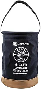 Klein Tools 5104FR Canvas Bucket, Flame-Resistant Tool Bucket Made of No. 4 Canvas, with Double-Reinforced Bottom, 100-Pound Load Rated