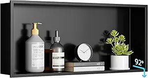 304 Stainless Steel Recessed Shelf,Over Mount Installation for Bathroom & Shower Wall,Waterproof (Black, 24 X 12 X 4 Inches)