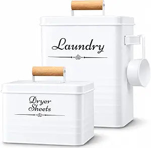 Farmhouse Metal Laundry Detergent Pod Container With Dryer Sheet Holder