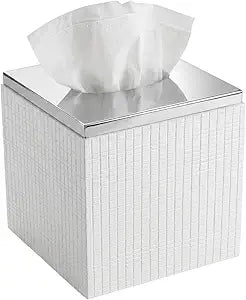 Creative Scents Estella White Tissue Box Cover Square - Decorative Bathroom Tissue Box Holder, Elegant Design Tissue Cover, for Modern Bathroom Decor