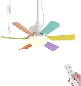 AHAWILL Outdoor Ceiling Fans with Lights,18" Gazebo Fan with Hanging Hook,Plug in Ceiling Fan,3CCT Dimmable,Portable Fan for Patios,Tent,Camping.Colorful
