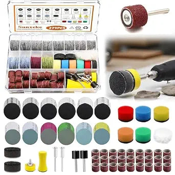 279PCS 1Inch Sanding Discs and Drum for Dremel Tool Accessories,60-10000 Grit Hook and Loop Sandpaper for Polishing Kit,Sanding Bits kit for Resin/Rock/Making Jewelry Polishing