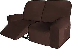 Velvet 6 Pieces Recliner Loveseat Cover Stretch Sofa Slipcover Furniture Protector with Elastic Bottom, Washable Sofa Cover for 2 Seat Recliner, Brown