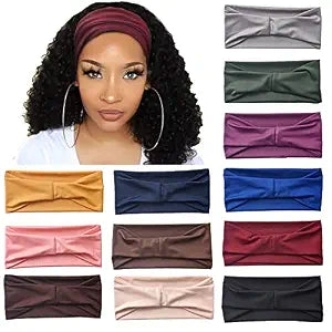 12 Pack Wide Headbands for Women No slip Stretchy Boho Hair Bands, Soft Elastic Yoga Workout Running Thick Wicking Sweat Bands Solid colors Head Wrap