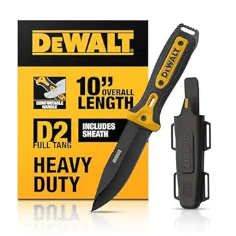 DEWALT D2 Steel Fixed Blade Knife Full Tang EDC Utility Knife with Sheath, Heavy-Duty Work Tool