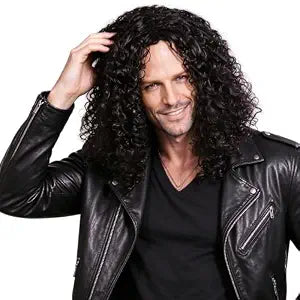 Long Curly Wavy Black Wigs for Men Synthetic Natural Halloween Cosplay Hair Wig