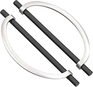 Alzassbg 6 Pack Matt Black and Nickel Cabinet Pulls, 7-1/2 Inch(192mm) Hole Centers Half Moon Metal Drawer Pulls Kitchen Hardware Cabinet Handles AL3902MB-SN