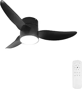 GESUM Ceiling Fan with Lights, 38" Flush Mount Ceiling Fans with Remote Control, Dimmable, 3CCT, Reversible, Black Ceiling Fans for Bedroom Kitchen Porch Patios