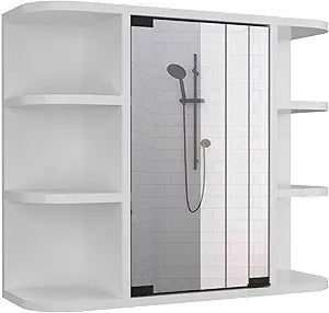 Tuhome Milan Medicine Cabinet with Six External Shelves, Mirror, Three Internal Shelves, Modern Bathroom Storage Solution