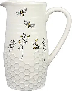 Young's Inc Honey Bee Ceramic Water Pitcher/Vase,Bee Farmhouse,Rustic Decor for Kitchen,Dining Accessories,8 Inch