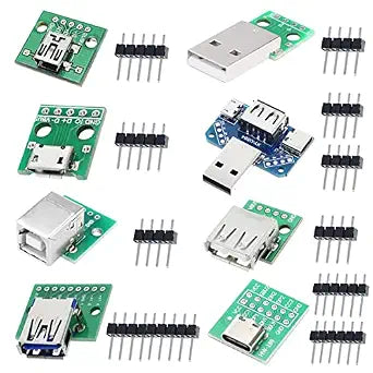 8 Pcs USB to DIP Adapter 2.54mm Type-C / Type-B / 2.0 / 2.0 Male / 3.0 / Micro / Mini / 4 in 1 to DIP Converter Breakout Board With Pin Header