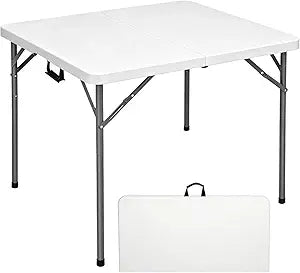 Lakhow 34" Square Folding Table, Fold-in-Half Utility Dining Portable Table Heavy Duty HDPE Plastic Foldable with Carrying Handle Indoor Outdoor for Picnic, Party