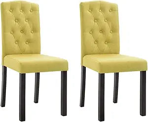 vidaXL Green Fabric Dining Chairs - 2 Pcs Set with Solid Wood Legs, Upholstered Accent Side Chairs, Easy Assembly, Home Kitchen Furniture