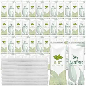 Timgle 50 Pcs Moist Towelette Individually Wrapped, Mint, Eucalyptus Leaves