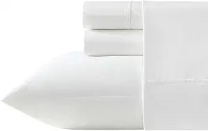 Vera Wang King Sheet Set, 100% Egyptian Cotton Percale Bed Sheets with a Smooth & Crisp Feel, Deep Pockets, Bedding with Matching Fitted Sheet & Pillowcases (White)