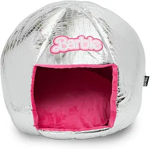 Barbie Dog Bed, Barbie Disco Ball Quilt with Pink Plush Interior, Donut