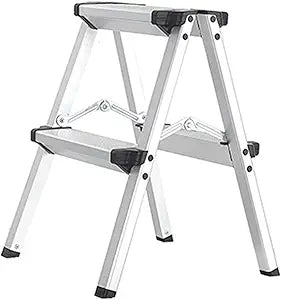 2 Step Ladder Aluminum Folding 2 Step Stool Portable Small Kitchen Step Stool Light Weight Metal Step Stool with Anti-Slip Sturdy and Wide Pedal for Home, Kitchen, RV, Garage 330 lbs