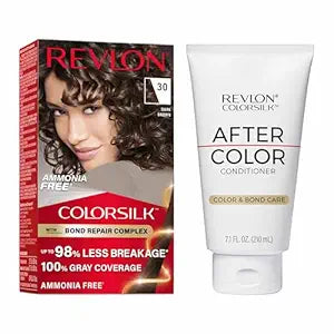Revlon ColorSilk Bond Repair Hair Color + Conditioner Bundle, 30 Dark Brown