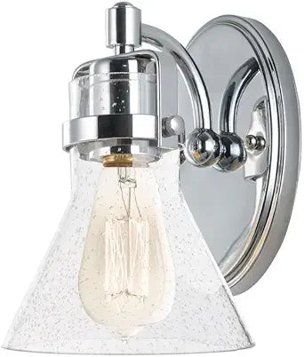 Maxim Lighting Seafarer 1-Light Wall Sconce | Polished Chrome Steel Finish | Seedy Glass Shade | Industrial Indoor Light Fixture | Ideal for Hallways, Bedrooms & Bathrooms | Dimmable | 26111CDPC